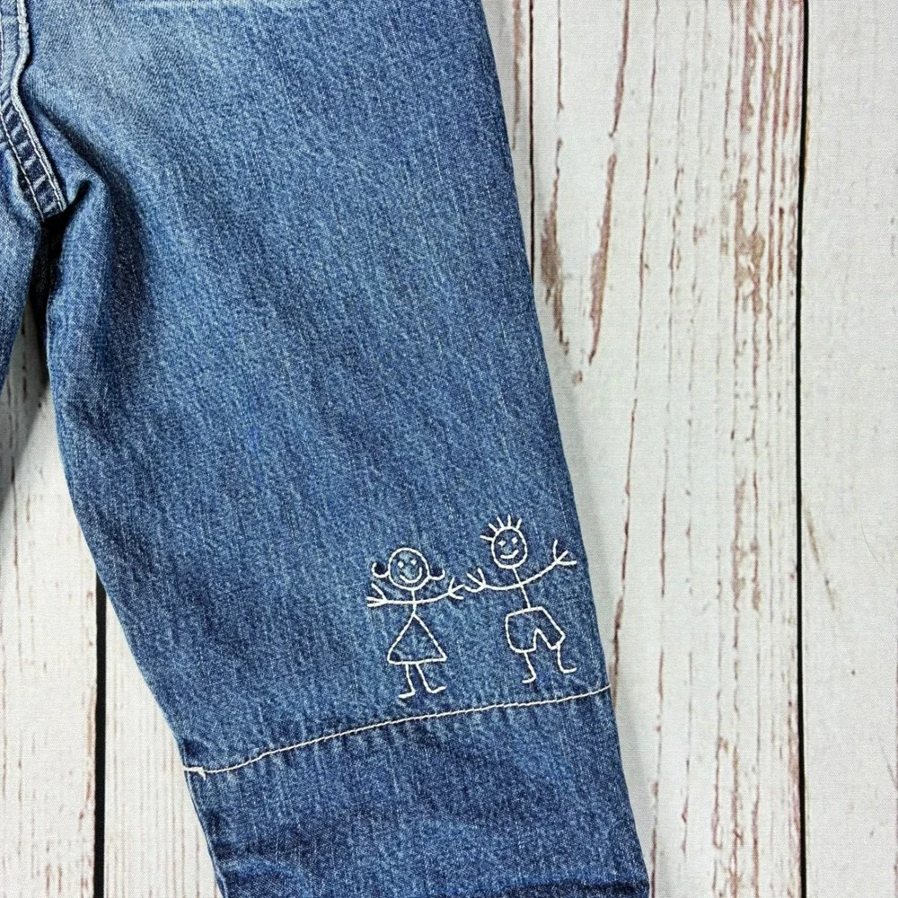 OshKosh Bgosh Kids Blue Denim Jeans Pink Floral Cat Embroidery Size 5 2T 3T